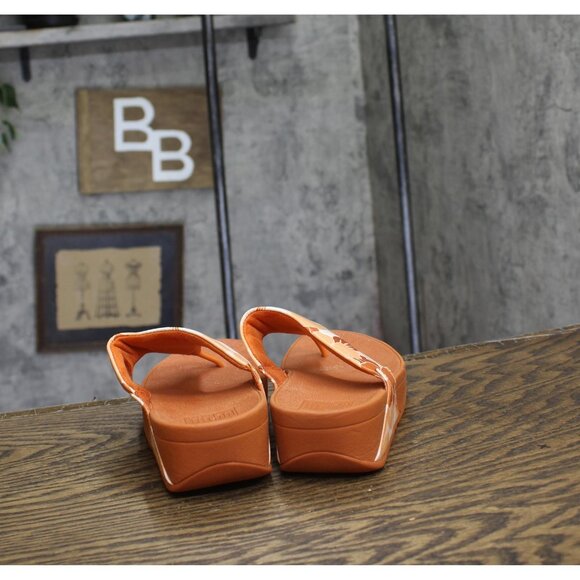 Fitflop Womens Lulu Flowerz Leather Toe-Post Sandals JE1-C36 Peach Orange 6M - Picture 4 of 12